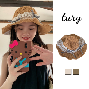 Nón Cói Rộng Vành Phối Dây Ren Đính Nơ - NC090 