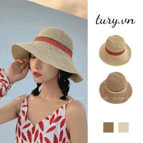 Nón Cói Đi Biển Nữ - Tury - Mũ Cói Phối Sọc Màu Đáng Yêu Vành Tròn Che Nắng Vingage Mùa Hè Phong Cách Hàn Quốc - NC010