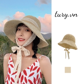 Nón Cói Mềm Nữ Ren Nữ - Tury - Mũ Cói Đi Biển Nhẹ Nhàng Phối Dây Dài Phong Cách Hàn Quốc Thời Trang Mùa Hè Basic - NC006