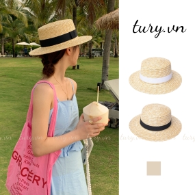 Nón Cói Đi Biển - Tury - Mũ Cói Vành Rộng Phối Vải Cao Cấp Form Cứng Thanh Lịch Cho Chị Em Diện Sống Ảo Mùa Hè - NC022