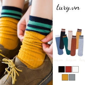 Vớ Cổ Cao Vừa Thể Thao Unisex -Tury- Tất Cotton Sọc Chống Thấm Mồ Hôi Cao Cấp Tập Gym Basic Thời Trang Thu Đông - TVC10