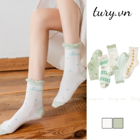 Bộ Siêu Tập Tất Vớ Unisex -Tury- Vớ Cotton Cổ Cao Vừa Phối Màu Xanh Bơ Pastel Cho Các nàng Diện Mùa Thu Đông - TVC14