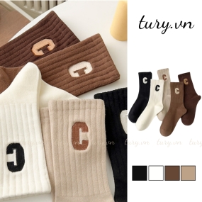 Vớ Tất Chữ C Unisex -Tury- Tất Cotton Cổ Cao Vừa Thấm Mồ Hôi Mềm Mại Năng Động Dễ Phối Đồ Thời Trang Hàn Quốc - TVC21