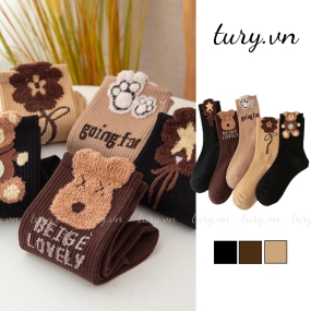 Tất Vớ Thêu Gấu Nam Nữ -Tury- Tất Chất Liệu Vải Hàn Quốc Siêu Mịn Ấm Chân Cute Đáng Yêu Basic Thời Trang Thu Đông -TVC35