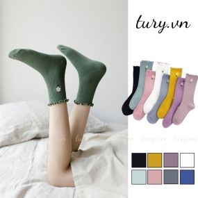 Tất Vớ Thêu Hoa Nhiều Màu Nam Nữ -Tury- Tất Cổ Cao Vừa Phối Cổ Bèo Êm Chân Dễ Phối Outfit Diện Hằng Ngày Bốn Mùa - TVC48
