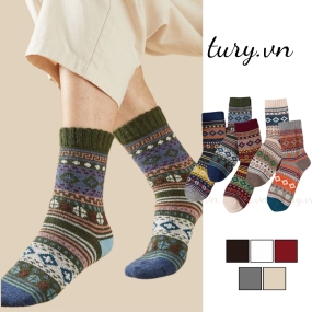 Vớ Tất Len Thổ Cẩm Nam Nữ Unisex -Tury- Tất Cổ Cao Cao Cấp Thoáng Khí Giữ Ấm Phong Cách Nhật Bản Mùa Thu Đông - TV013